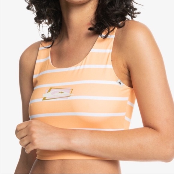 Quiksilver Medium Top Bikini Classic Scoop Singlet Top Apricot Wash Stripe NWT - Picture 1 of 10